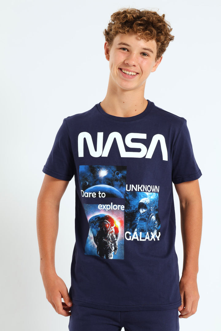 Boys Nasa Printed Tee - Navy