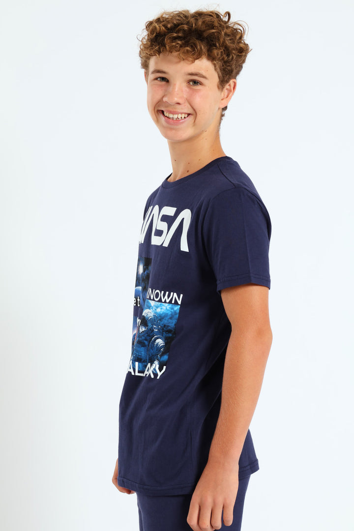 Boys Nasa Printed Tee - Navy