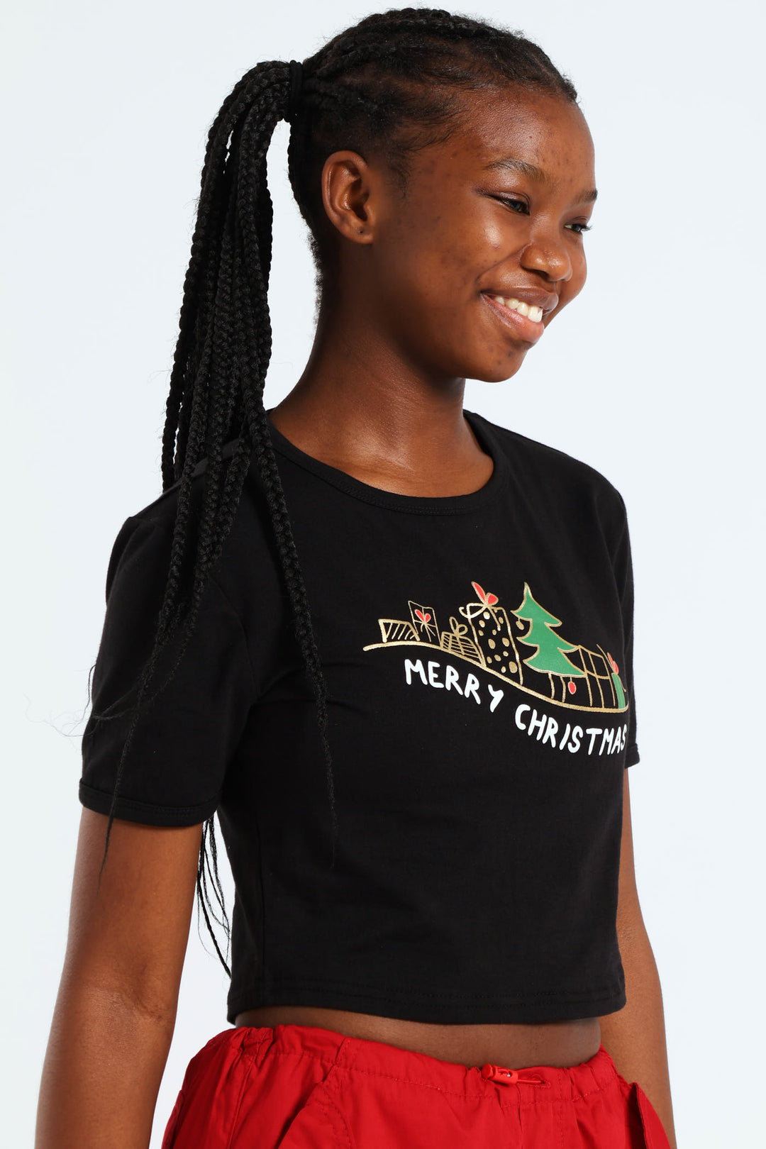 Girls Christmas Ringer Tee - Black