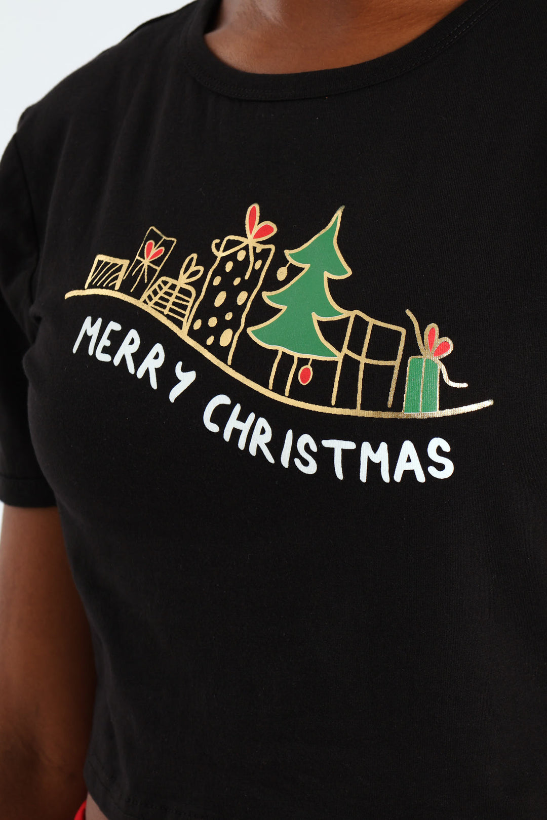 Girls Christmas Ringer Tee - Black