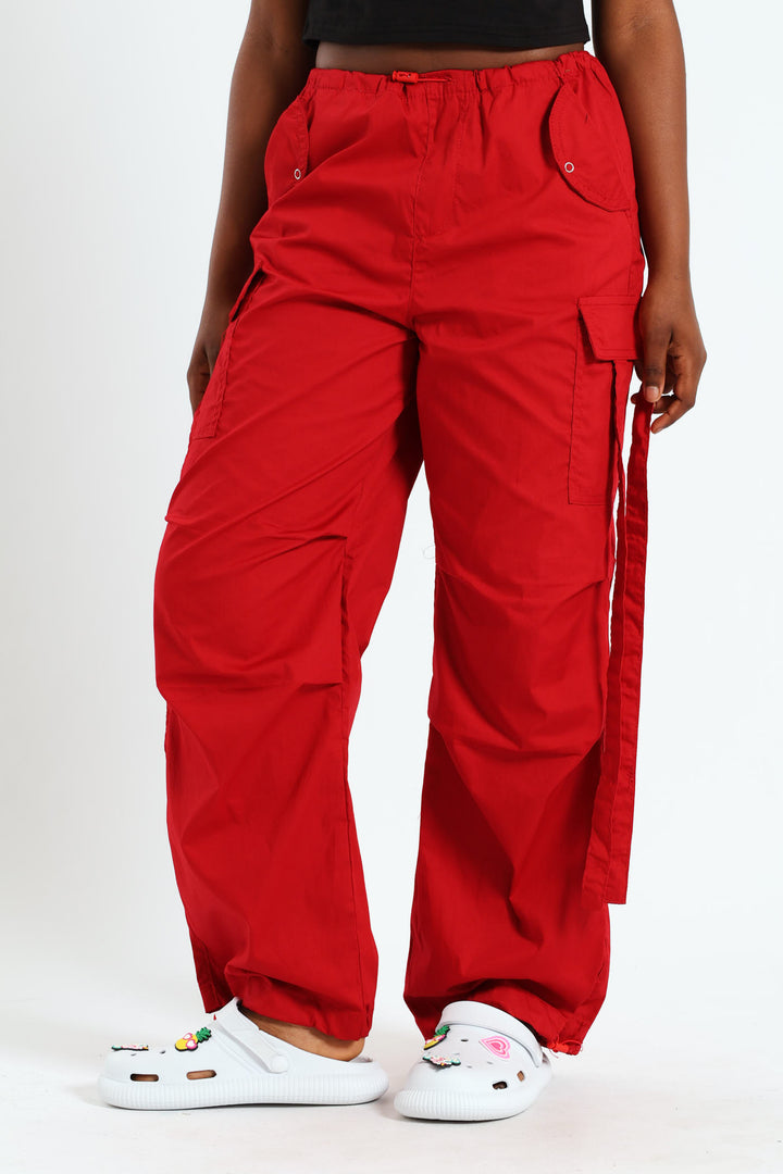 Girls Parachute Pants With Straps - Red