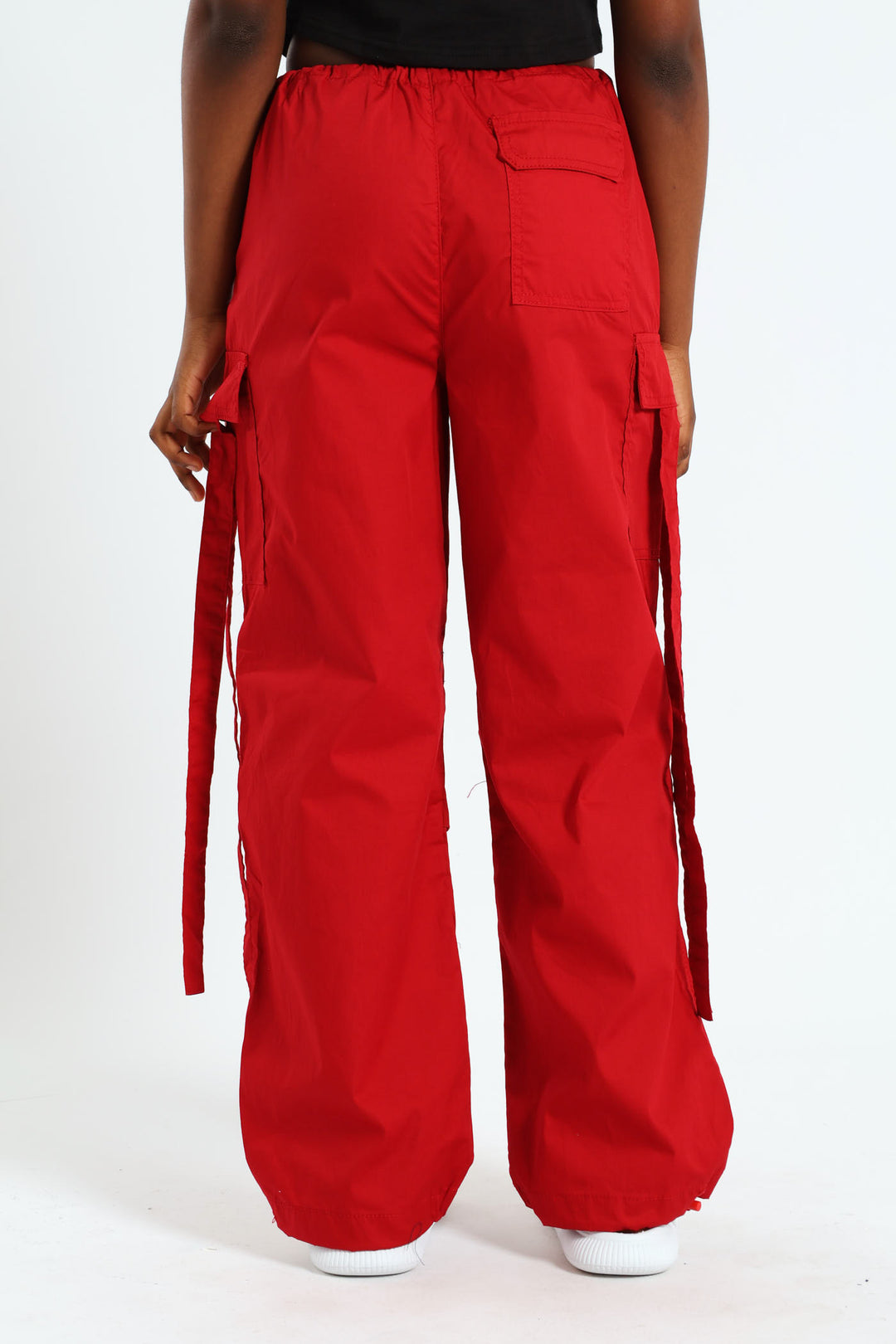 Girls Parachute Pants With Straps - Red