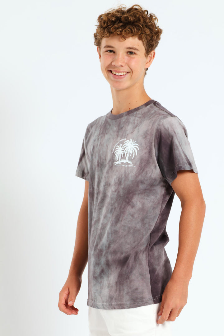 Boys Spectre Dye Palm Back Print T-Shirt - Grey