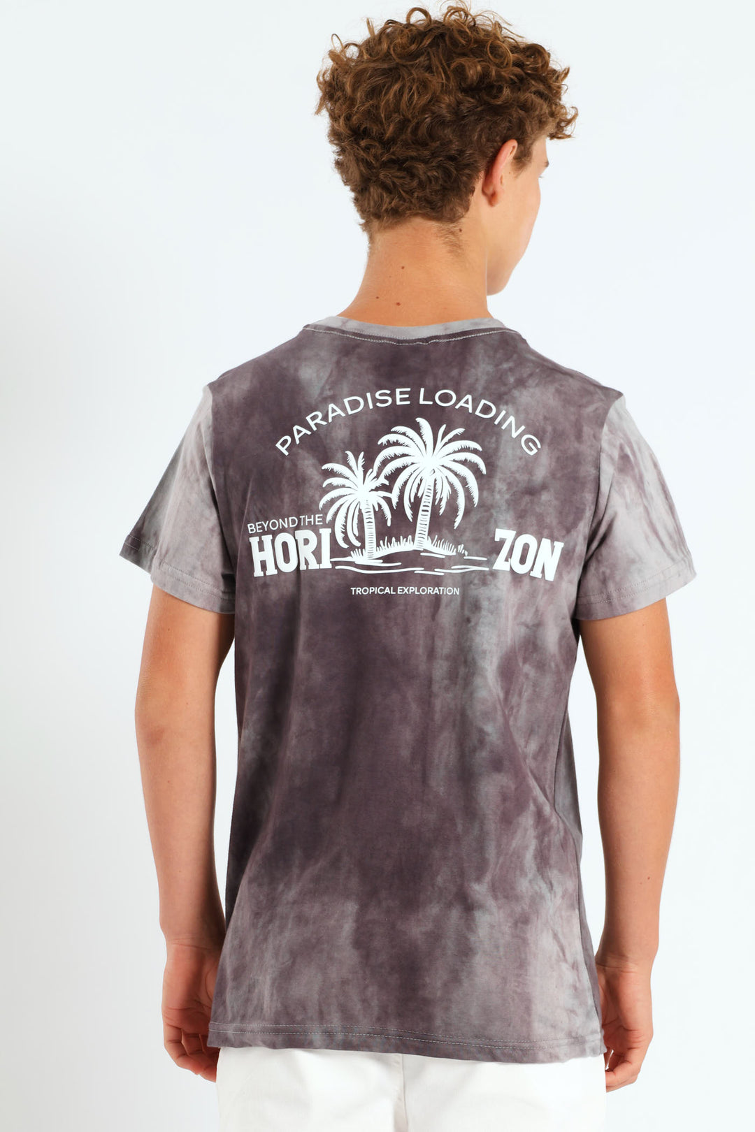 Boys Spectre Dye Palm Back Print T-Shirt - Grey