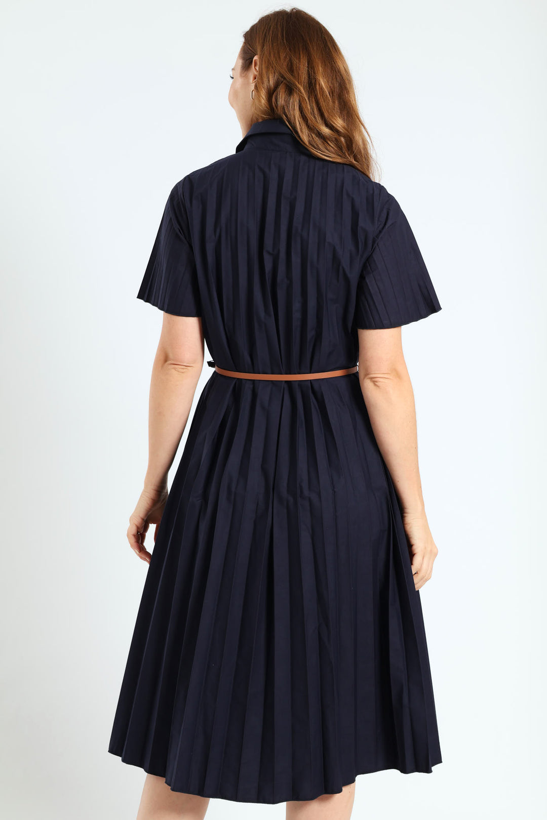 Pleated Button Through Dress - Blue