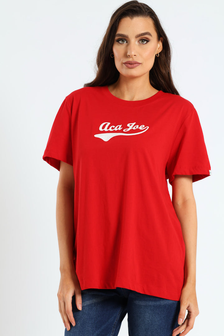 Tail Embroidery Crew Tee - Red