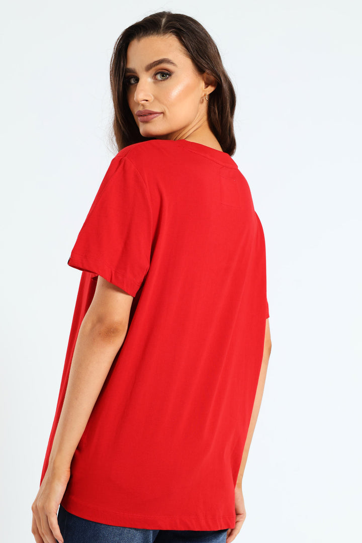 Tail Embroidery Crew Tee - Red