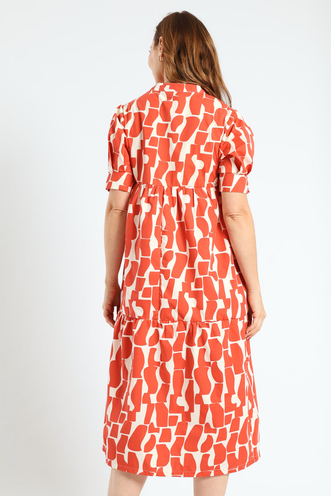 Mandarin Collar Tiered Midaxi Dress - Orange