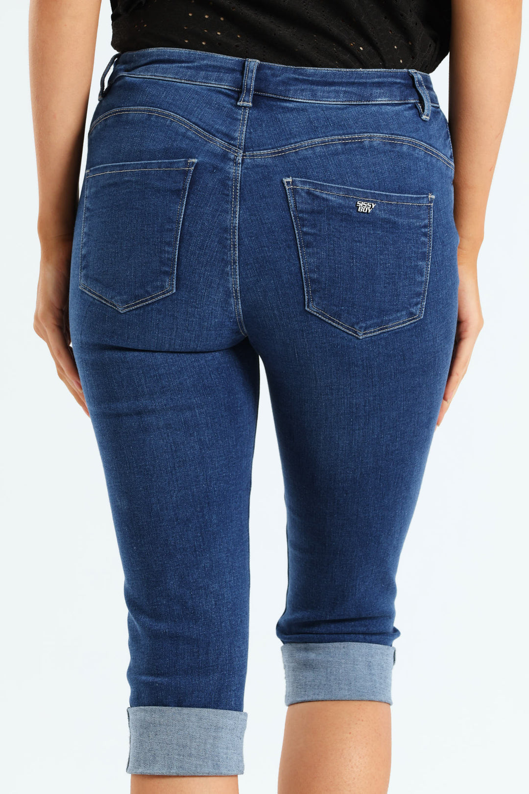 Turn Up Detail Mid Waist Peddle Pusher Denim - Mid Blue