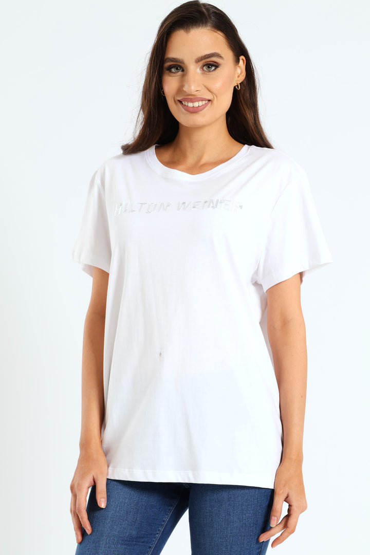 Sequins & Bead Work Tee - White