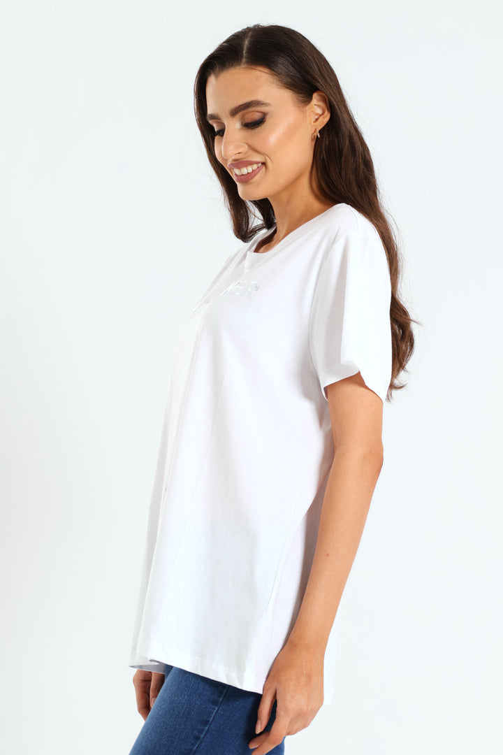 Sequins & Bead Work Tee - White