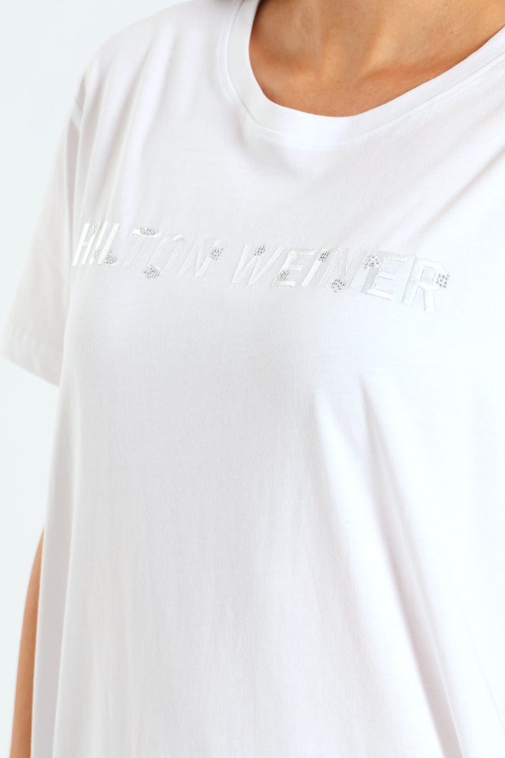 Sequins & Bead Work Tee - White