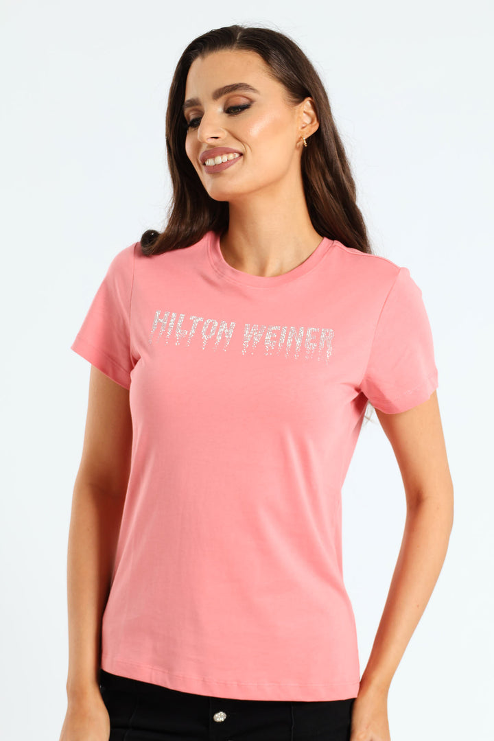 Silver Rhinestones Tee - Pink