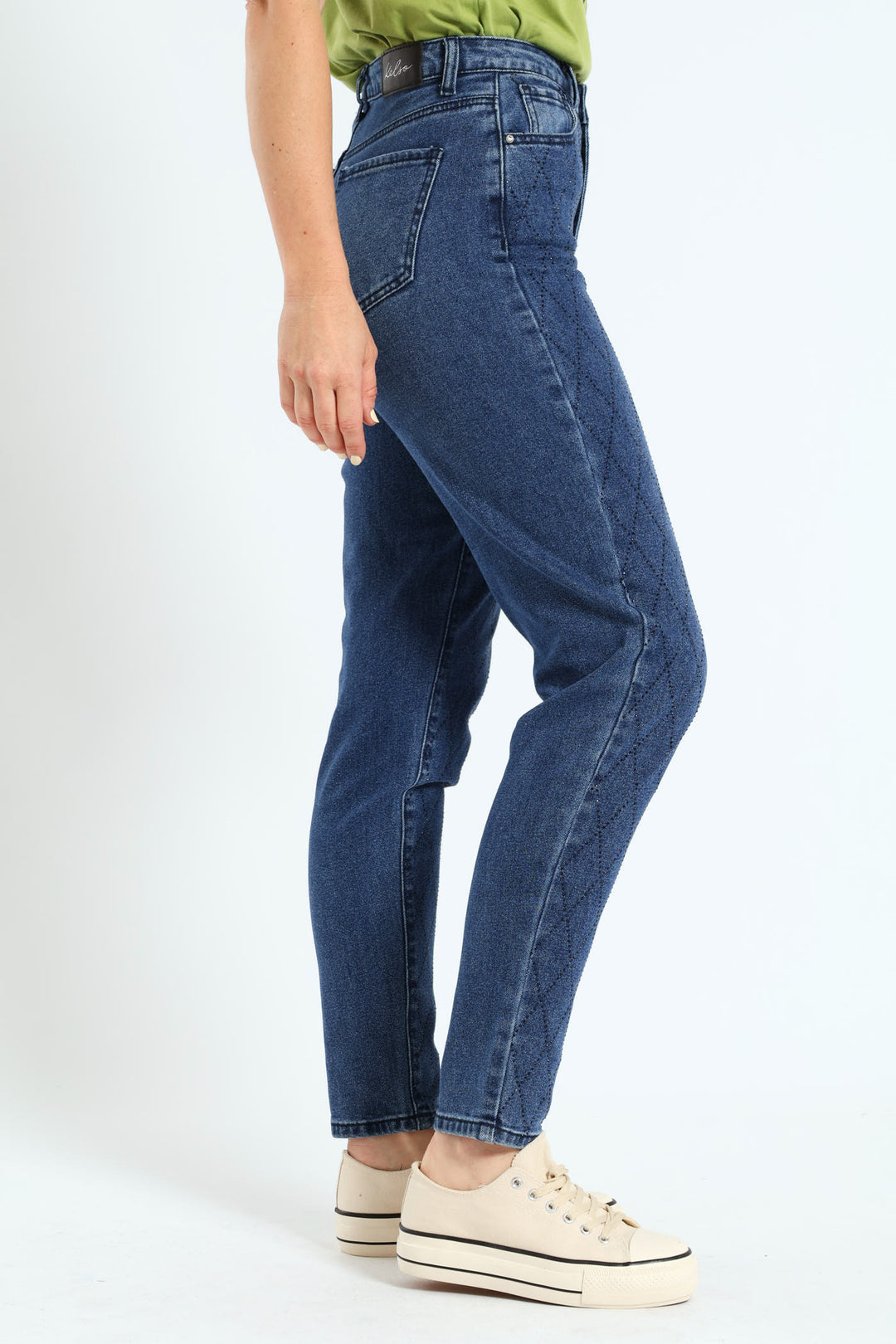 Argyle Embellished Mom Jean - Dark Wash Ink