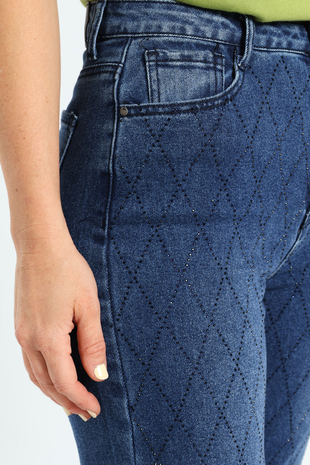 Argyle Embellished Mom Jean - Dark Wash Ink