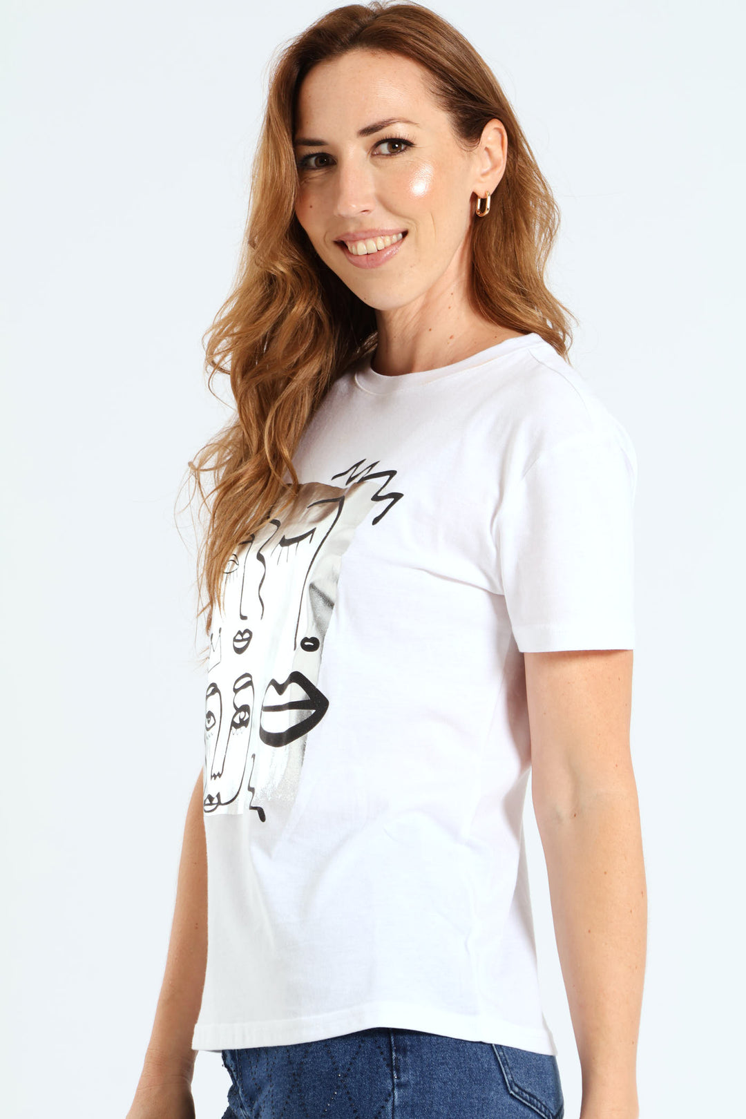 Abstract Faces Foil Tee - White