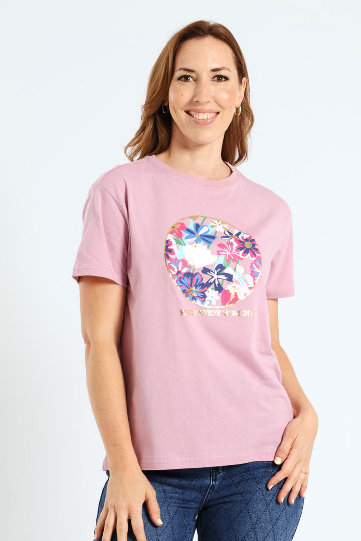 Floral Circle Tee - Mauve