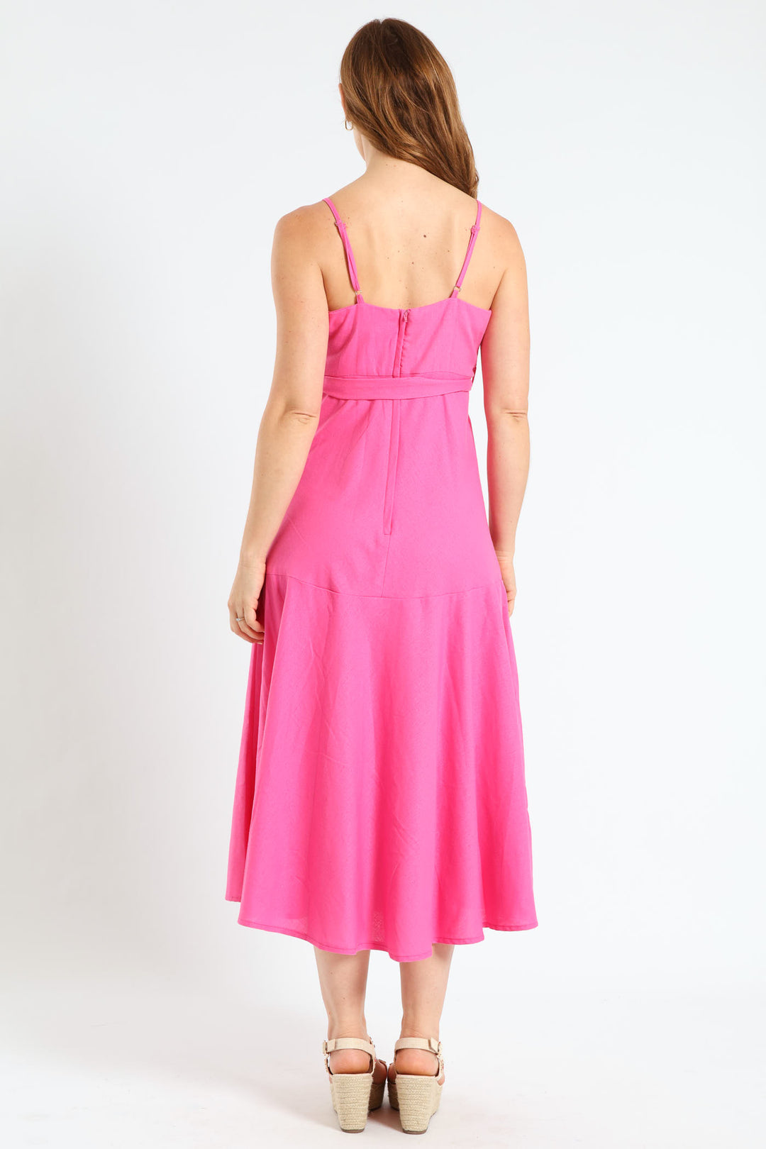 Strappy Fit & Flare Belted Maxi Sundress - Bright Pink