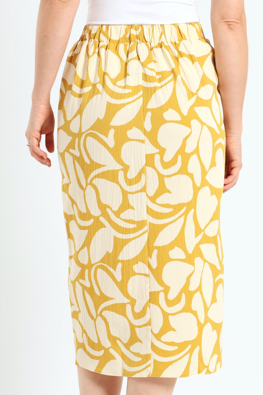 Mock Wrap A-Line Midi Skirt - Mustard/Cream