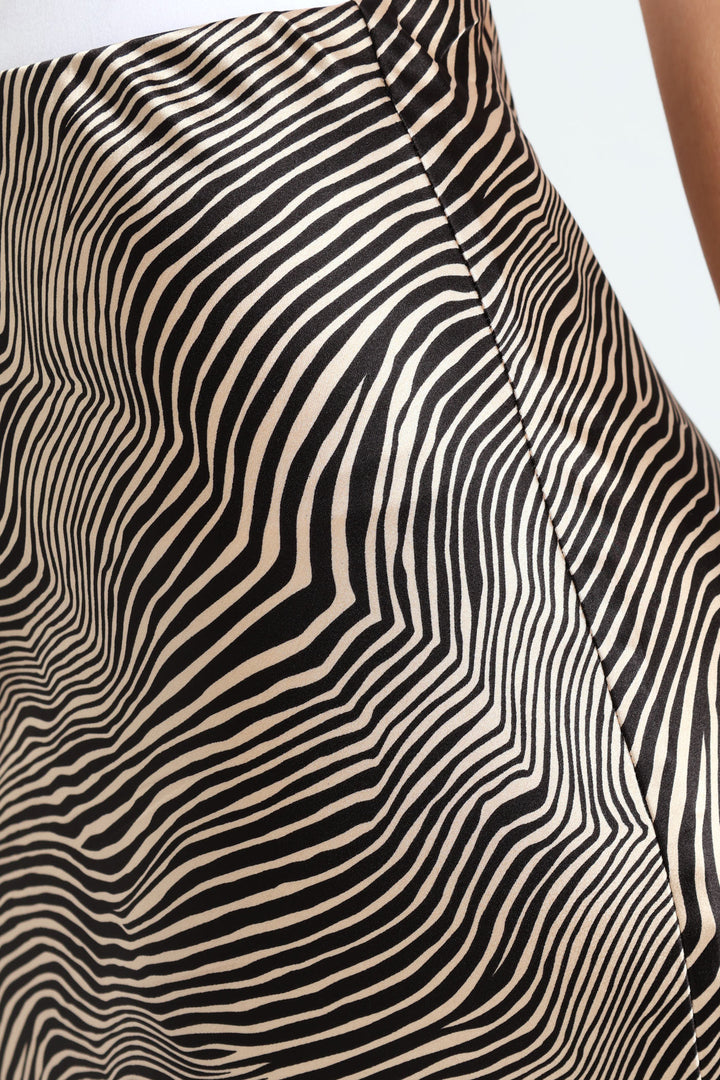 Zebra Satin Midi Slip Skirt - Black