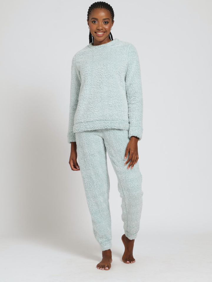 Long Sleeve Cosy Jogger Pj Set - Aqua