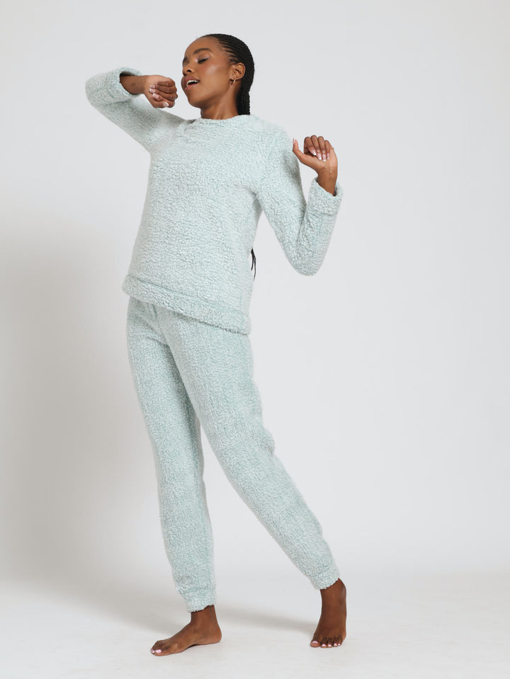 Long Sleeve Cosy Jogger Pj Set - Aqua