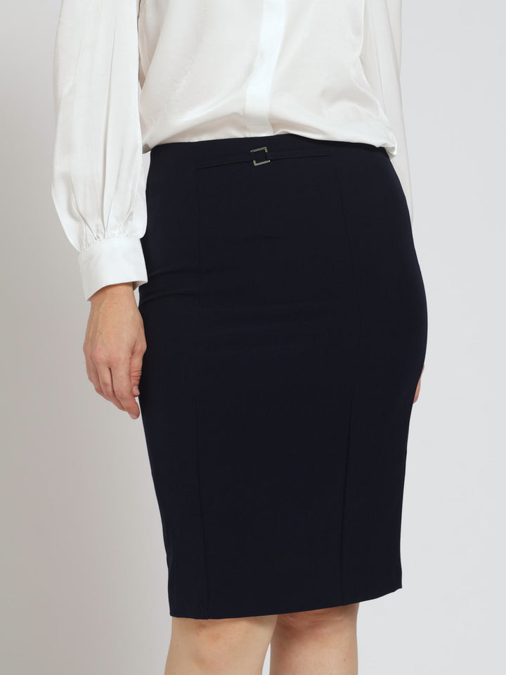 Ladies Square Trim Detail Pencil Skirt - Navy