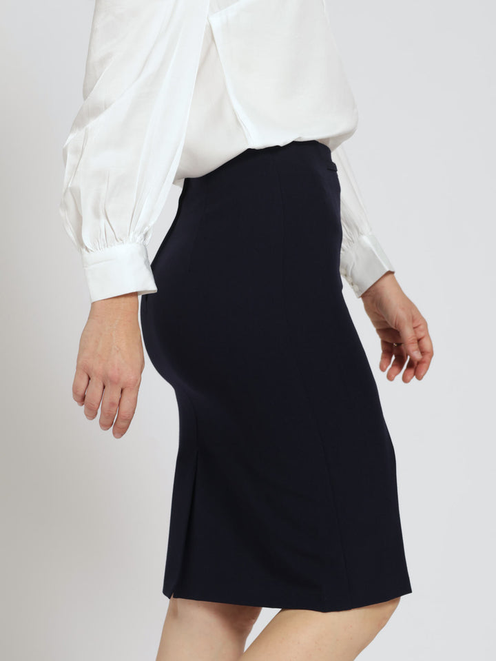 Ladies Square Trim Detail Pencil Skirt - Navy