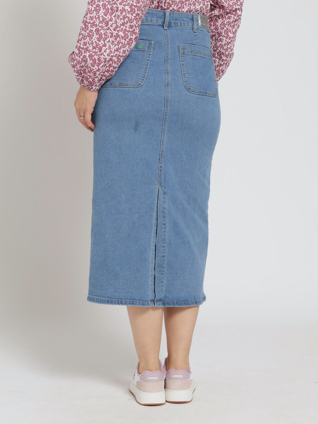 Utility Pocket Denim Pencil Midaxi Skirt - Light Wash