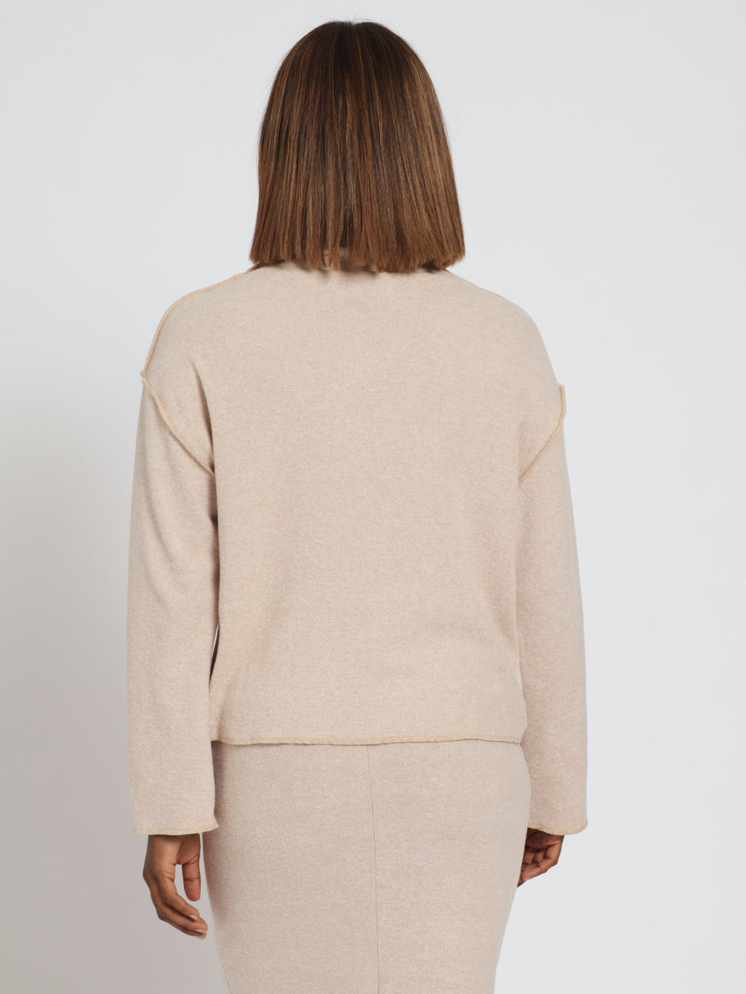 Long Sleeve Hi-Neck Boxy Pullover - Oatmeal