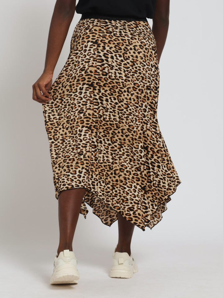 Animal Pleated Midi Skirt With Rib Waistband - Animal