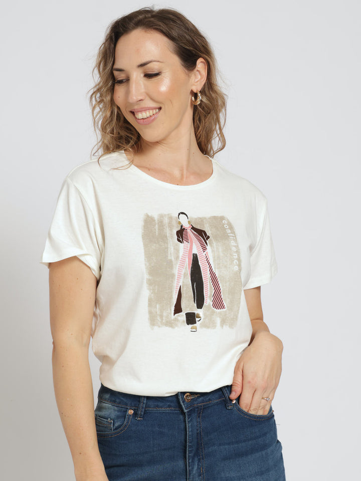 Lady With Scarf Tee - Cream