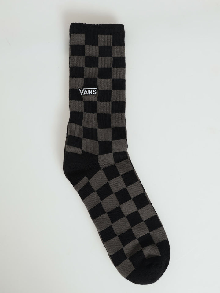 Fashion Single Checkerboard Crew Socks - Black