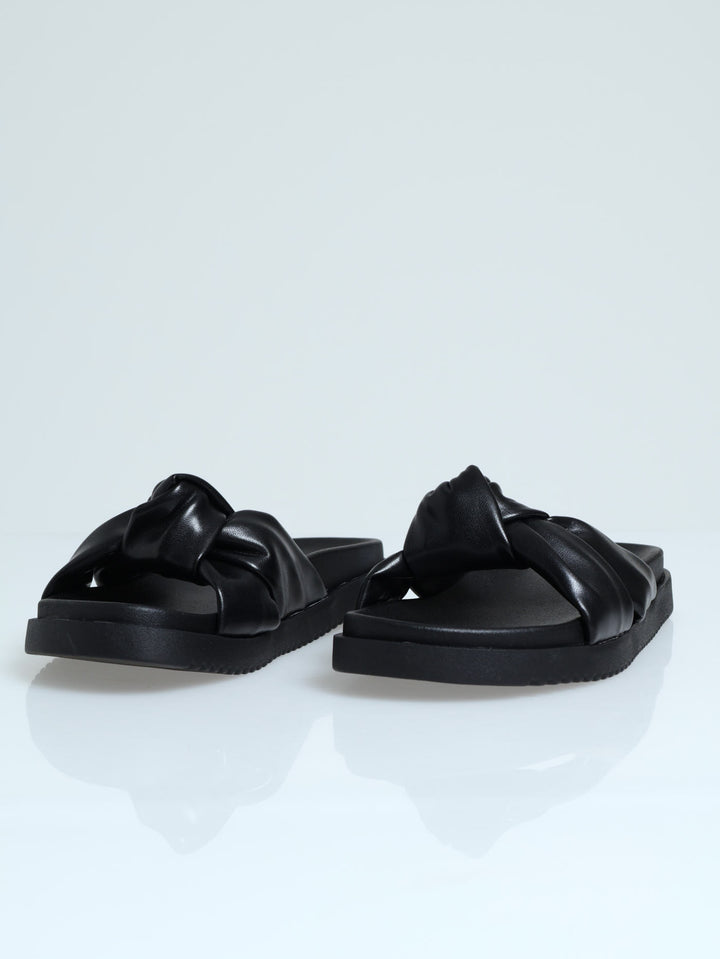 Knotted Band Flatform Mule Sandal - Black