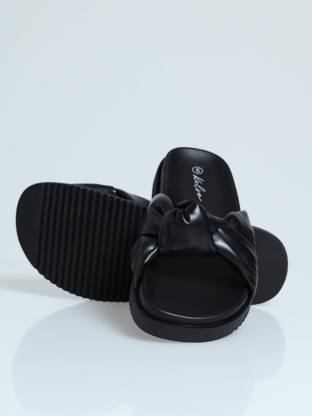 Knotted Band Flatform Mule Sandal - Black