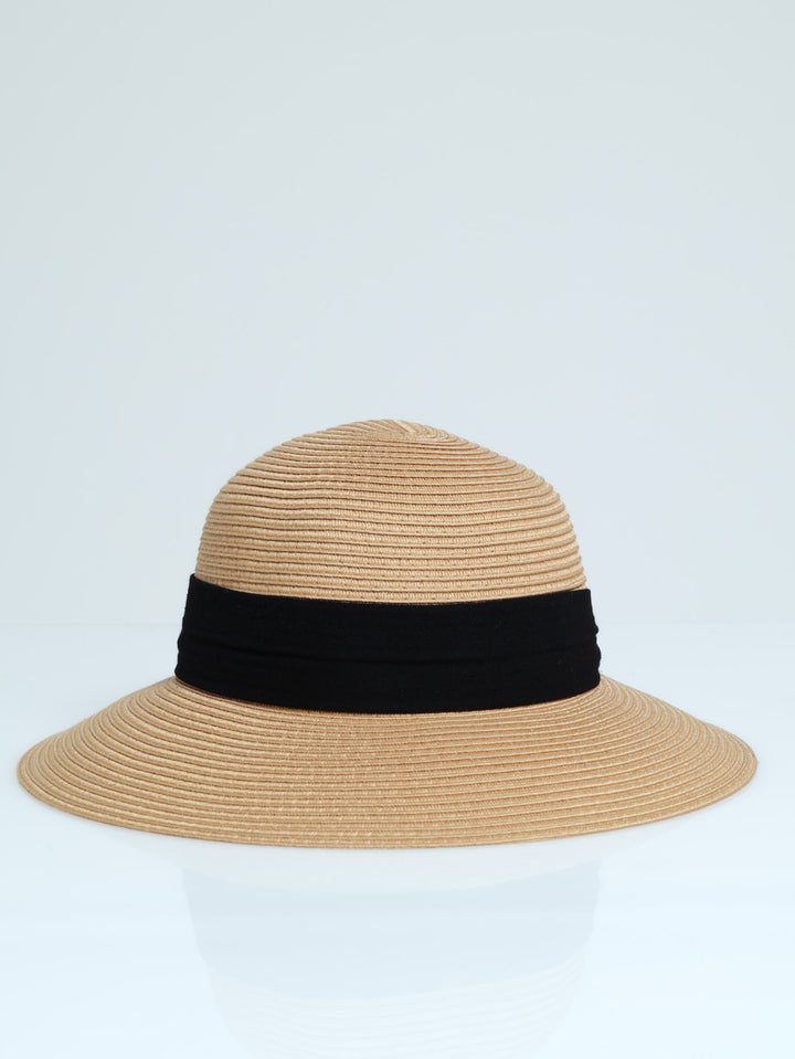 Folded Ribbon Turn Down Brim Sunhat - Tan