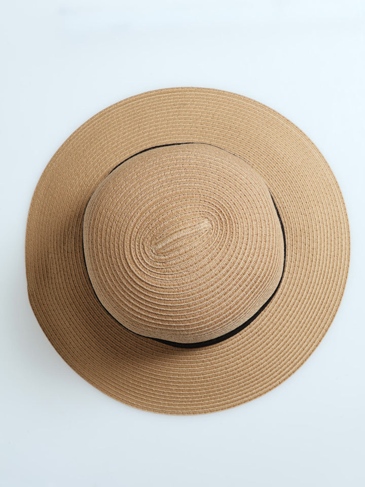 Folded Ribbon Turn Down Brim Sunhat - Tan