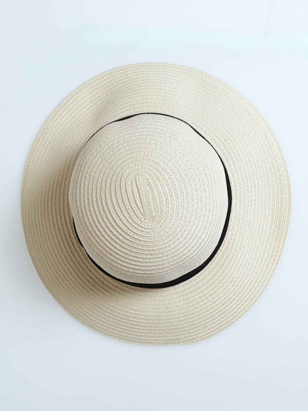 Folded Ribbon Turn Down Brim Sunhat - Beige