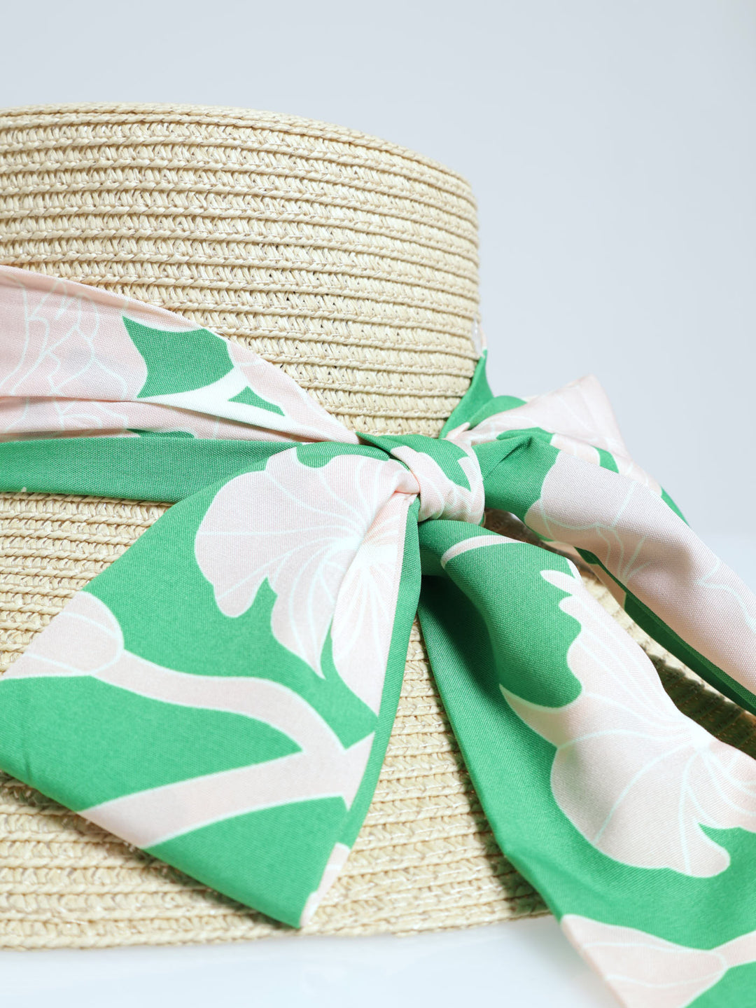 Floral Ribbon Turned Down Sunhat - Beige