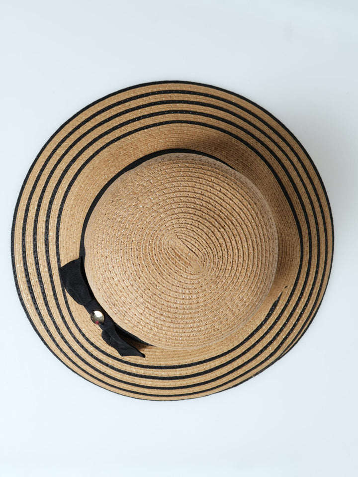 Stripe Turn Down Brim Rounded Crown Sunhat - Tan