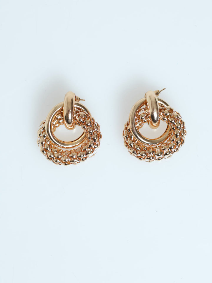 Double Ring Textured Earrings - Gold