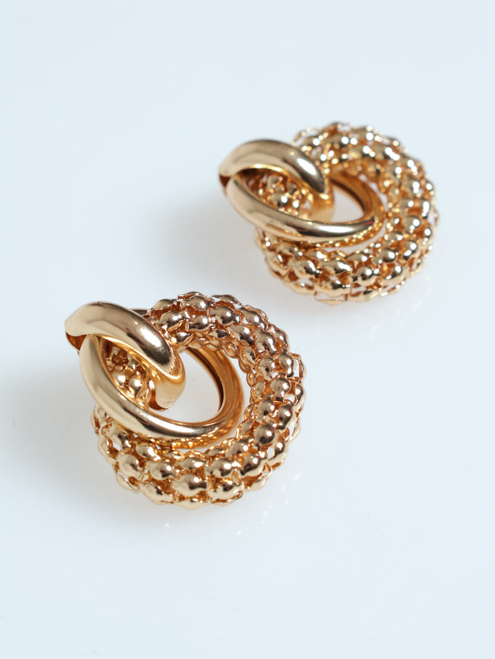 Double Ring Textured Earrings - Gold