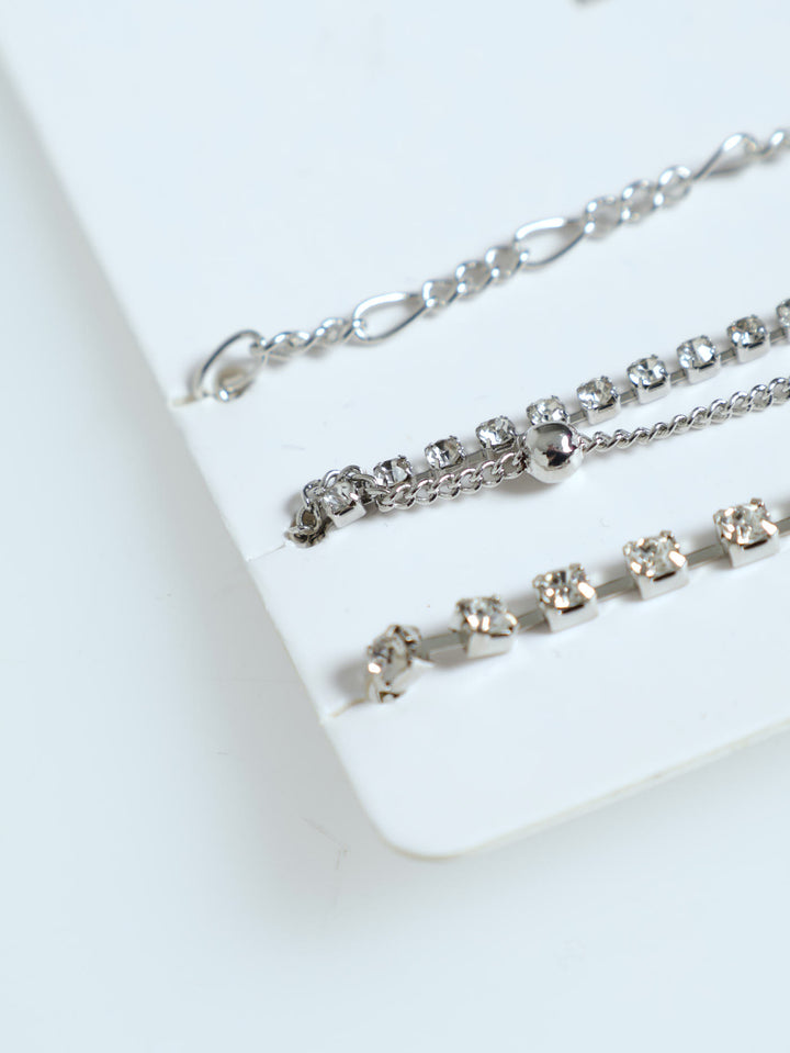 4 Pack Diamante Anklets - Silver