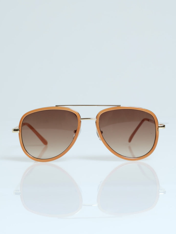 Milky Taupe Aviator Sunglasses - Gold