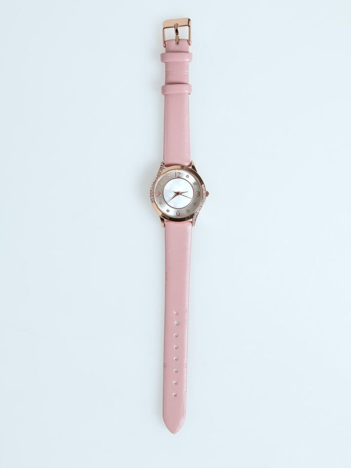 Diamante Detail Strap Watch - Rose Gold