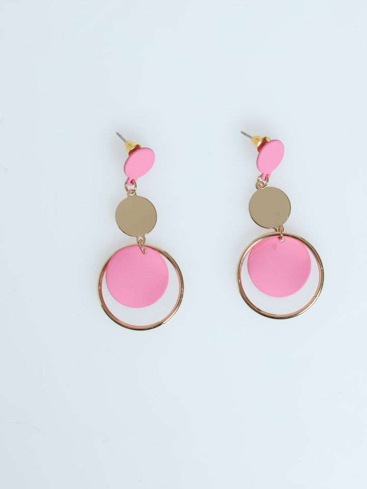 Pink Disk Drop Earring - Gold