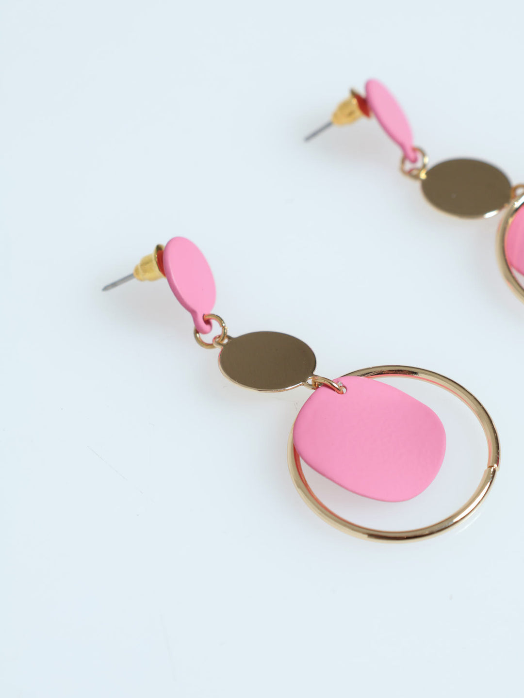 Pink Disk Drop Earring - Gold