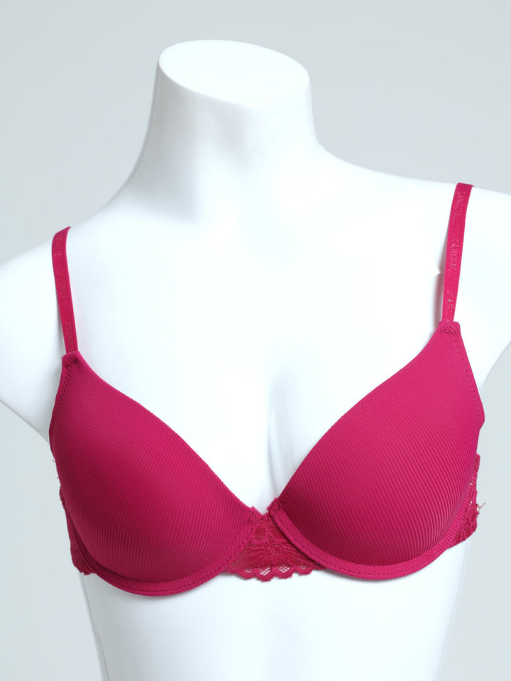 2 Pack Ribbed Microfibre & Lace Tee Bra - Pink/Indigo