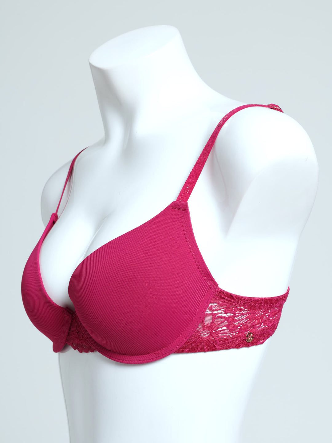 2 Pack Ribbed Microfibre & Lace Tee Bra - Pink/Indigo