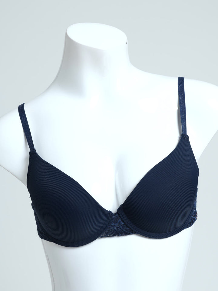 2 Pack Ribbed Microfibre & Lace Tee Bra - Pink/Indigo